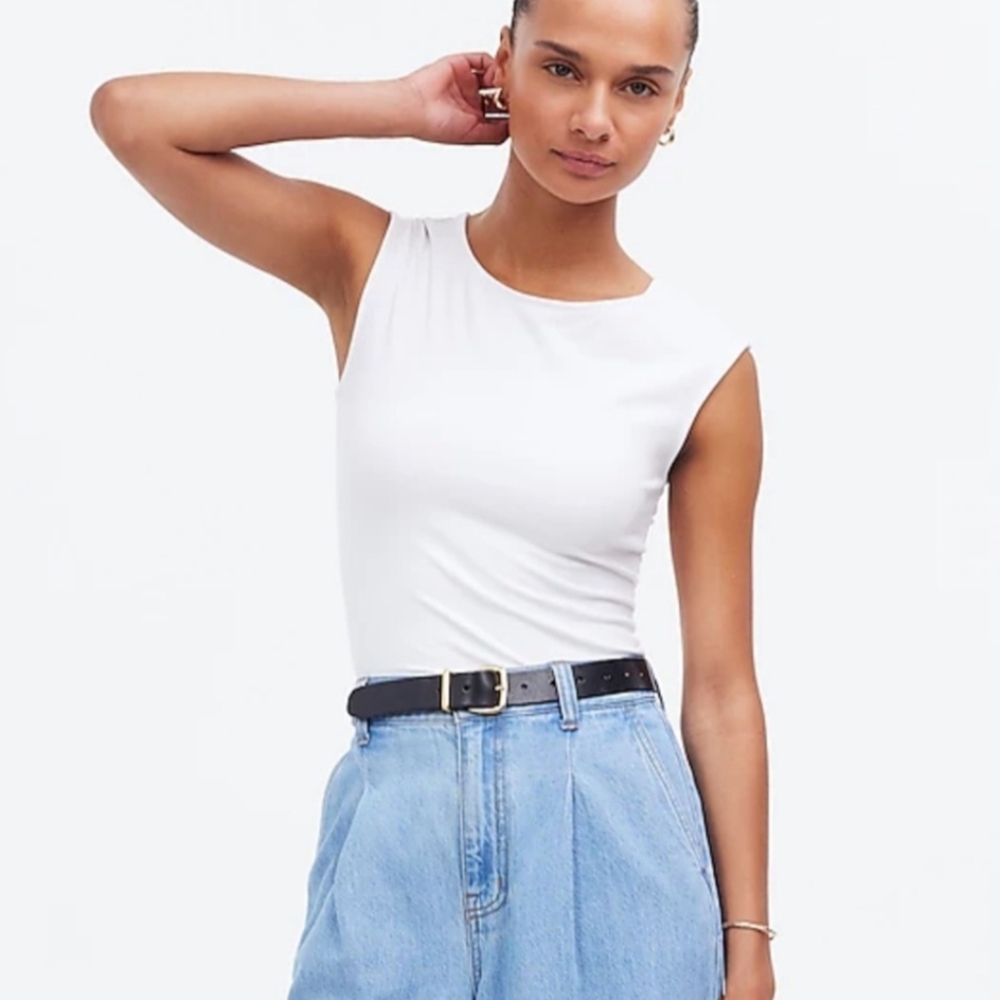 NWT Madewell Scoopneck Cap Sleeve Tee Tank Form Fit XS White